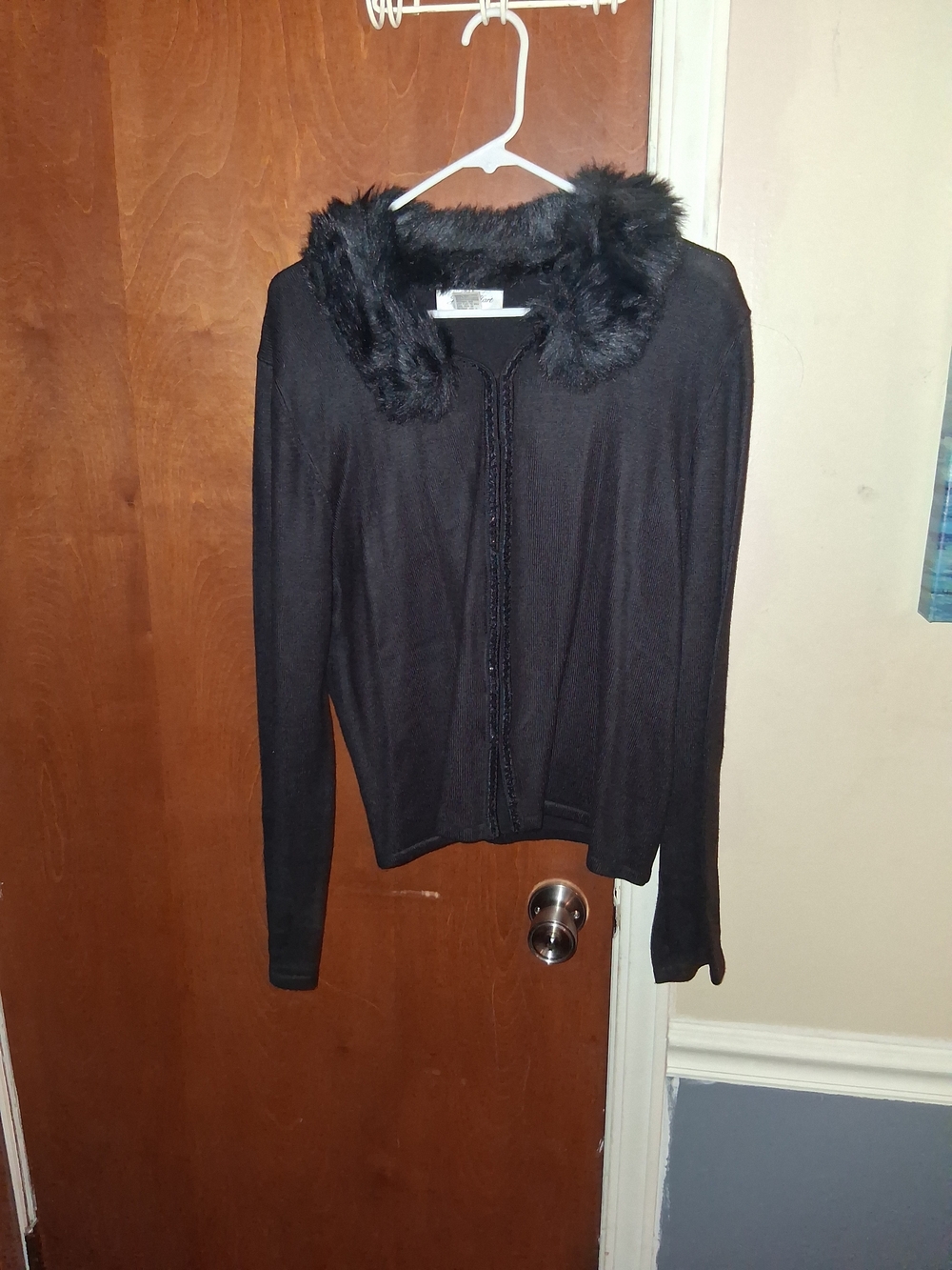 Black Faux Fur Collar Cardigan Sweater
